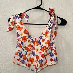 Floral Women's Top with Bow Straps